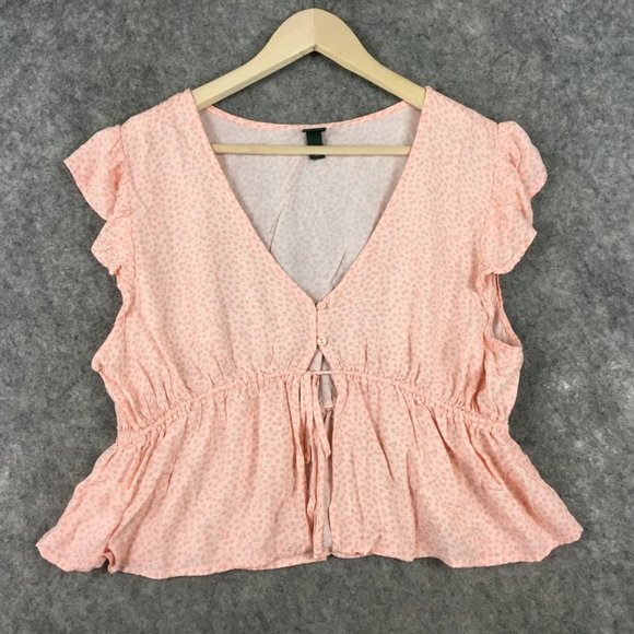 Wild Fable Top XXL 90s Y2K Babydoll Tie Front Flutter Sleeve Pink Floral Ditsy - Picture 1 of 10